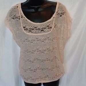 Eyelash couture lace capped sleeve top, peach with rose gold sequins